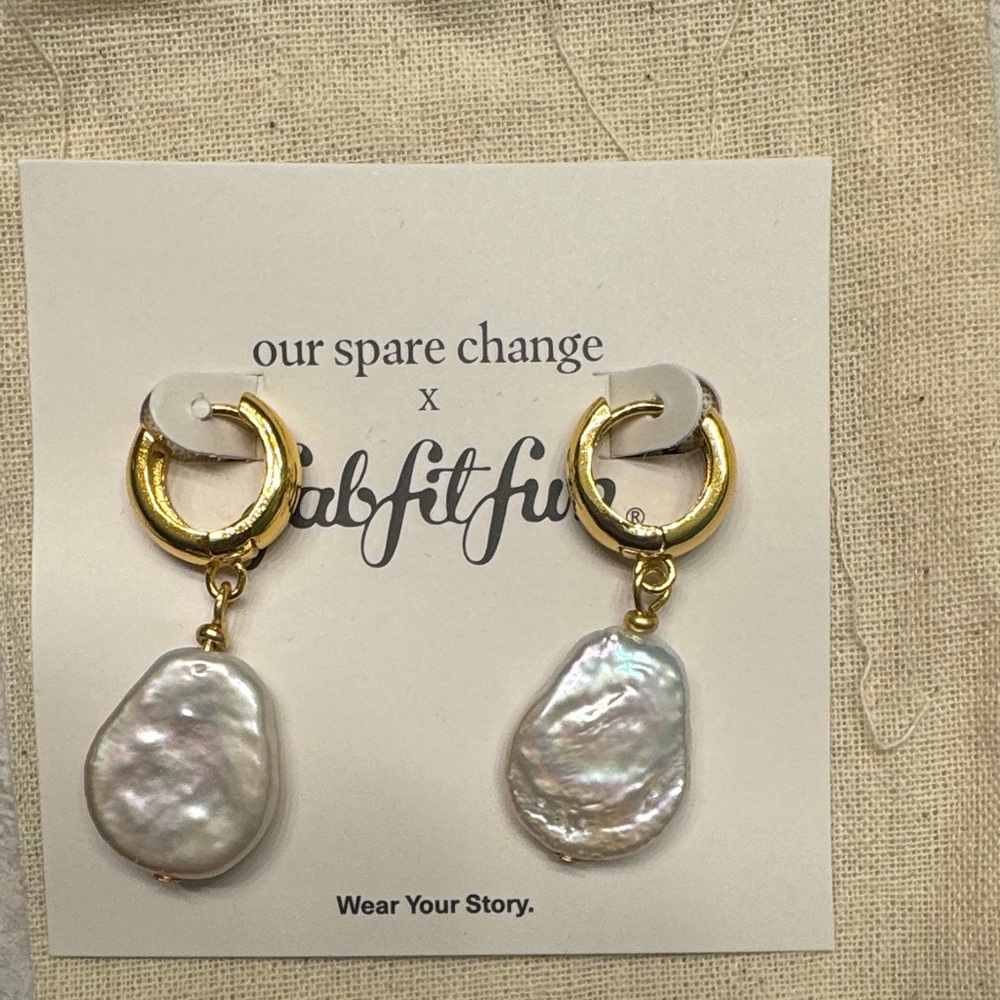 Our Spare Change Gold and Pearl Drop Earrings